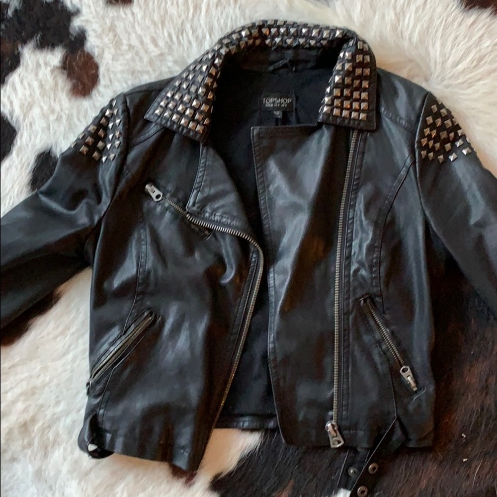 Topshop Spiked black vegan leather jacket